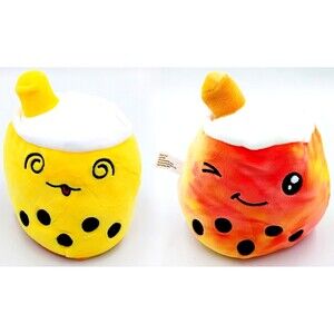 Reversible BOBA TEA Plush Kawaii Bubble Tea Yellow Orange Flatline 2025